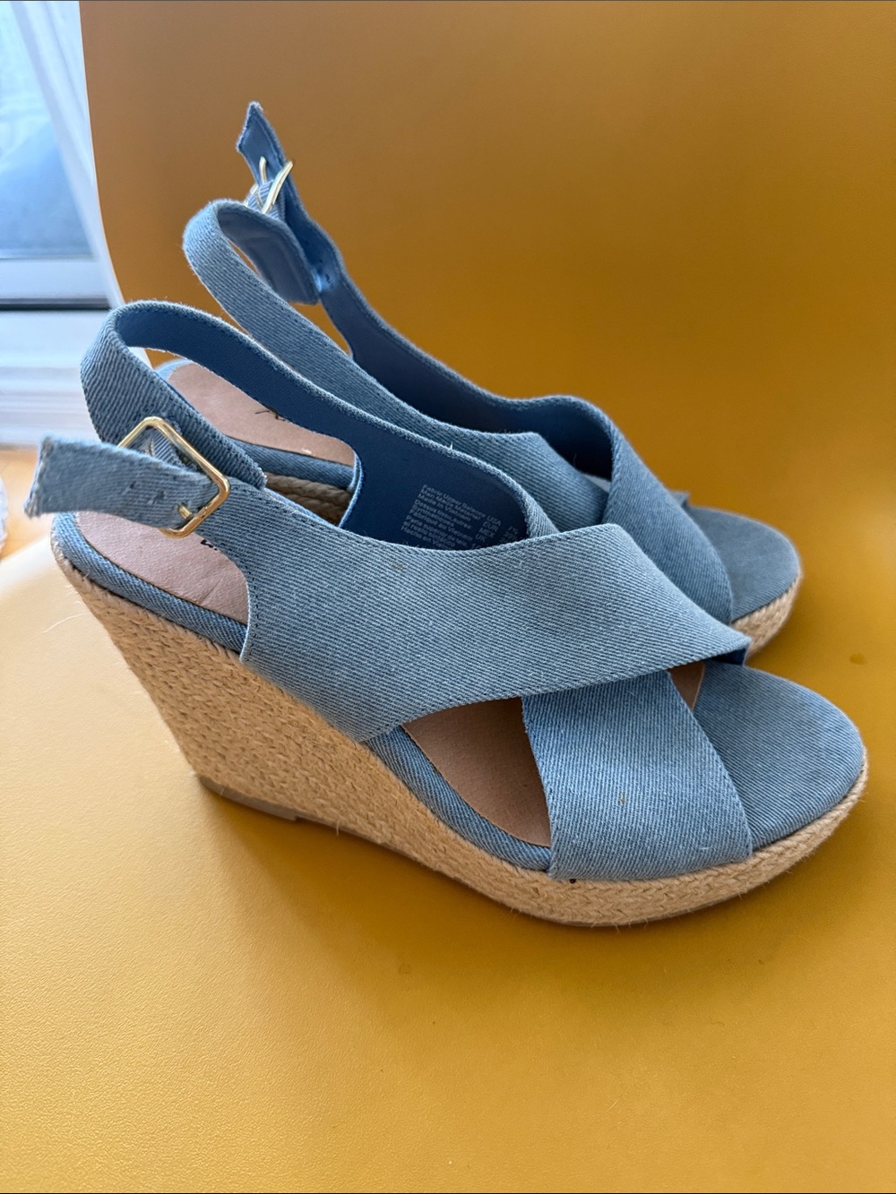 American Eagle Outfitters Denim Blue Cross-Strap Wedge Espadrilles